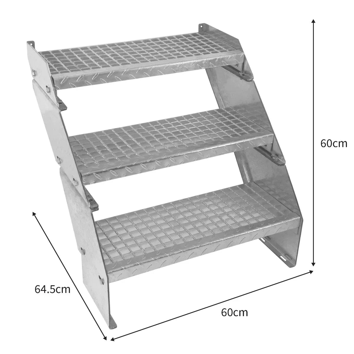 Adjustable 3 section galvanized staircase with a 600mm width, featuring a textured surface and sturdy metal construction for safety