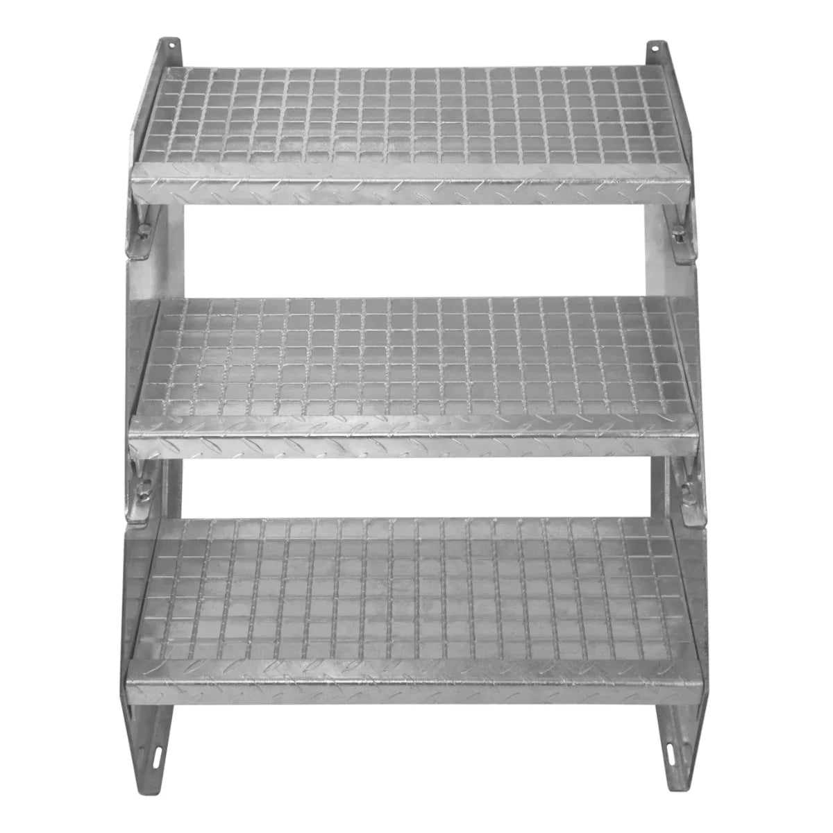 Adjustable 3-section galvanized staircase with a 600mm wide design, featuring a textured surface for enhanced grip and stability