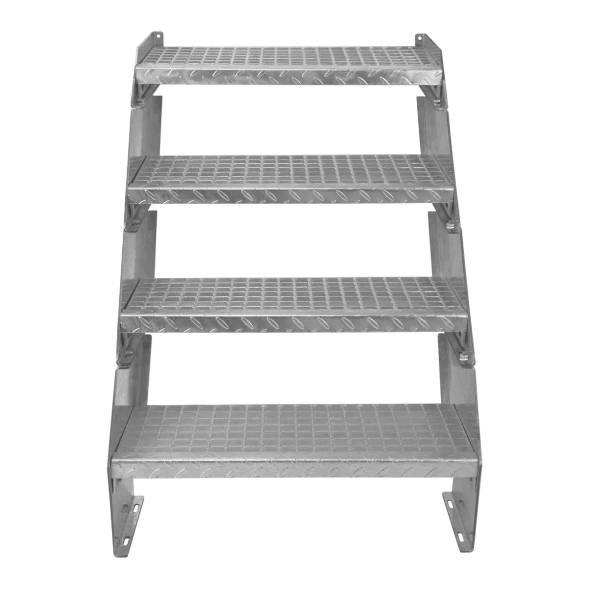 Adjustable 4-section galvanized staircase with a 600mm width, featuring a textured surface for enhanced grip and stability