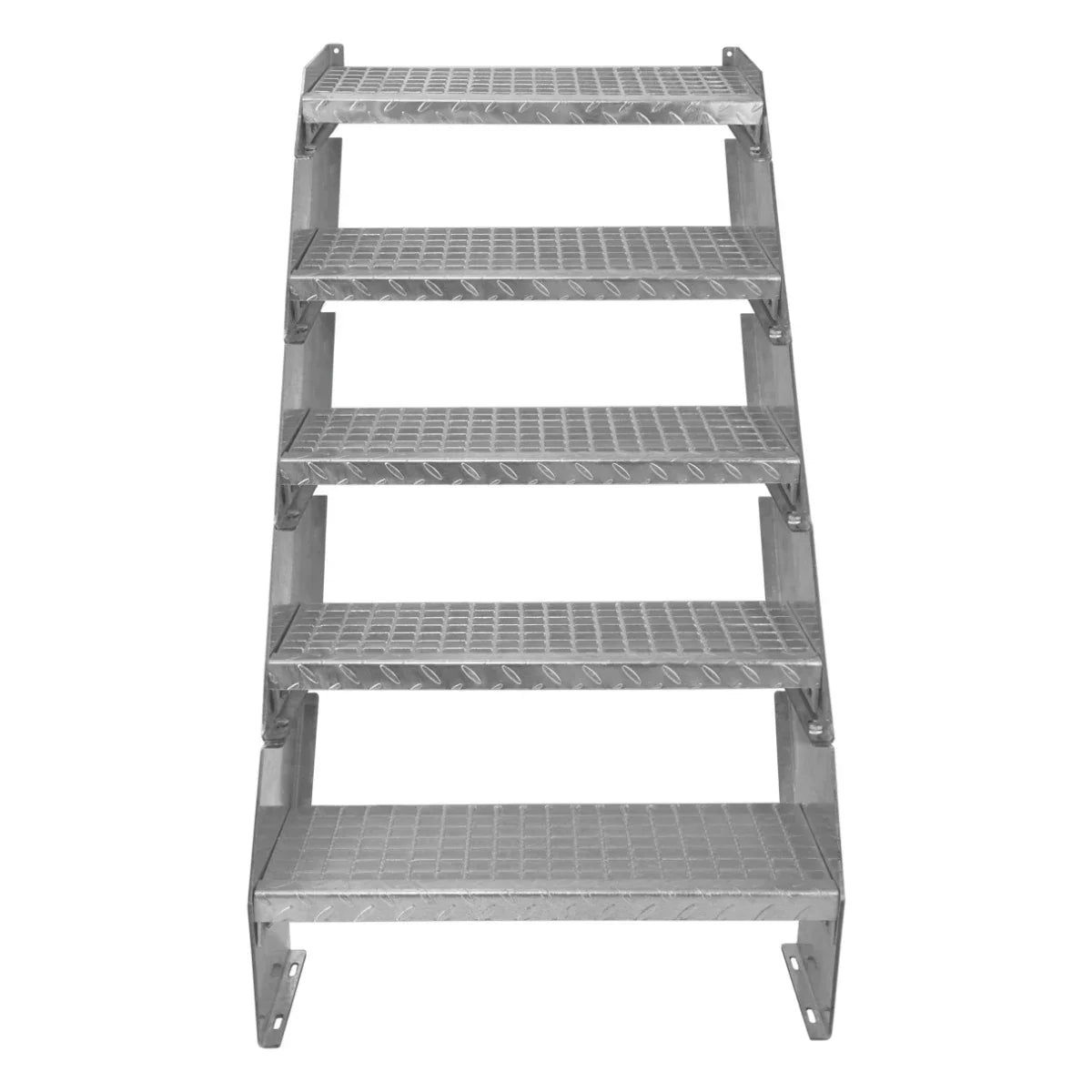 Adjustable 5-section galvanized staircase with a 600mm width, featuring a textured surface for enhanced grip and stability
