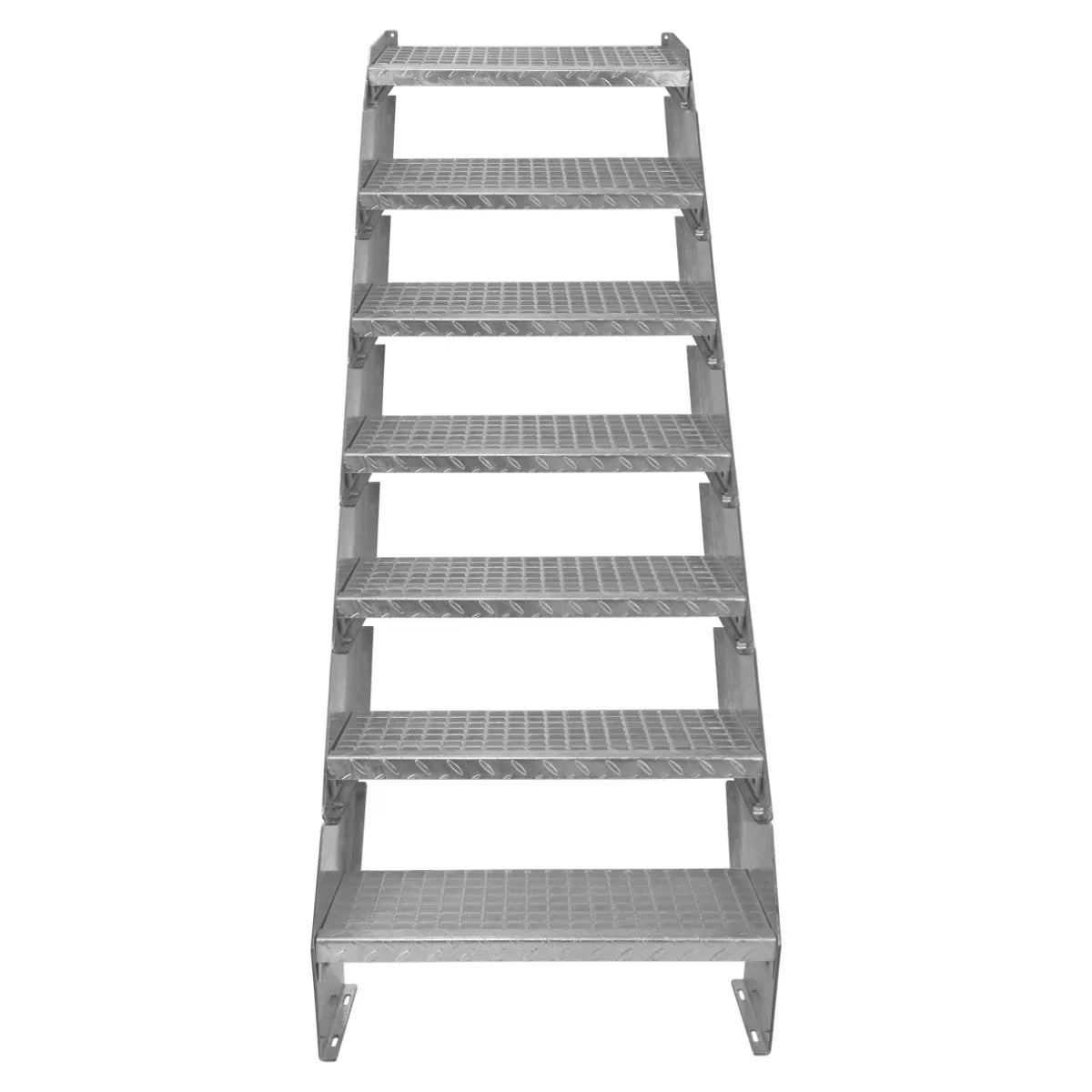 Adjustable 7-section galvanized staircase with a 600mm wide design, featuring textured steps for enhanced grip and stability