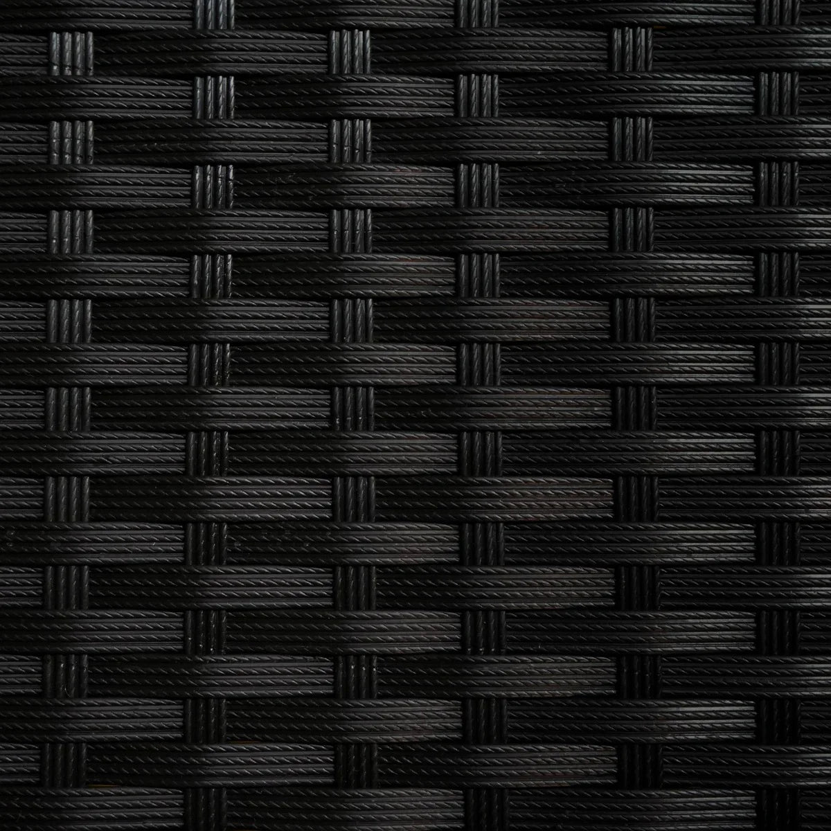 Black rattan storage box with a woven texture, featuring a spacious 582L capacity, ideal for stylish organization and storage