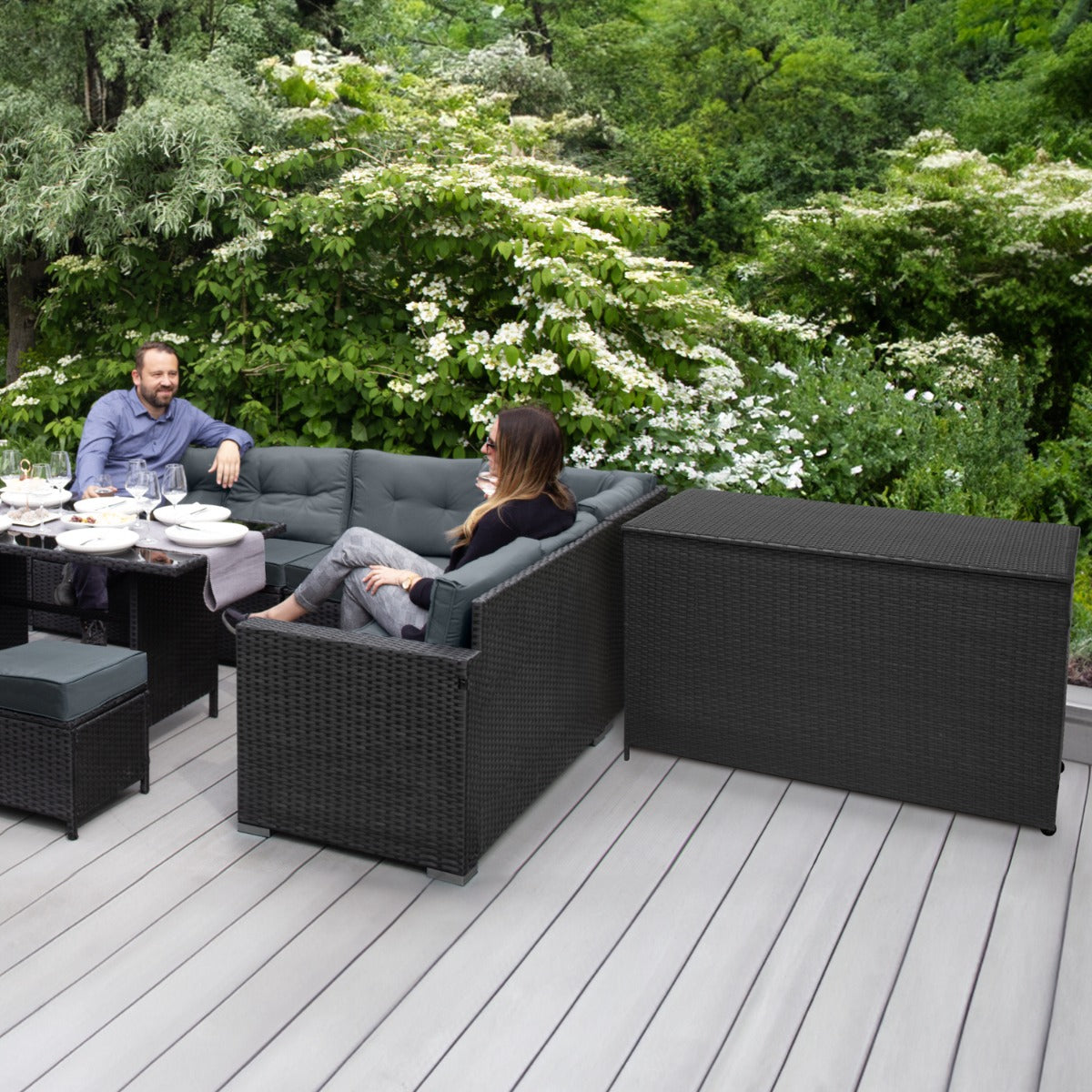 Rattan Corner Set & Storage Box - Black
