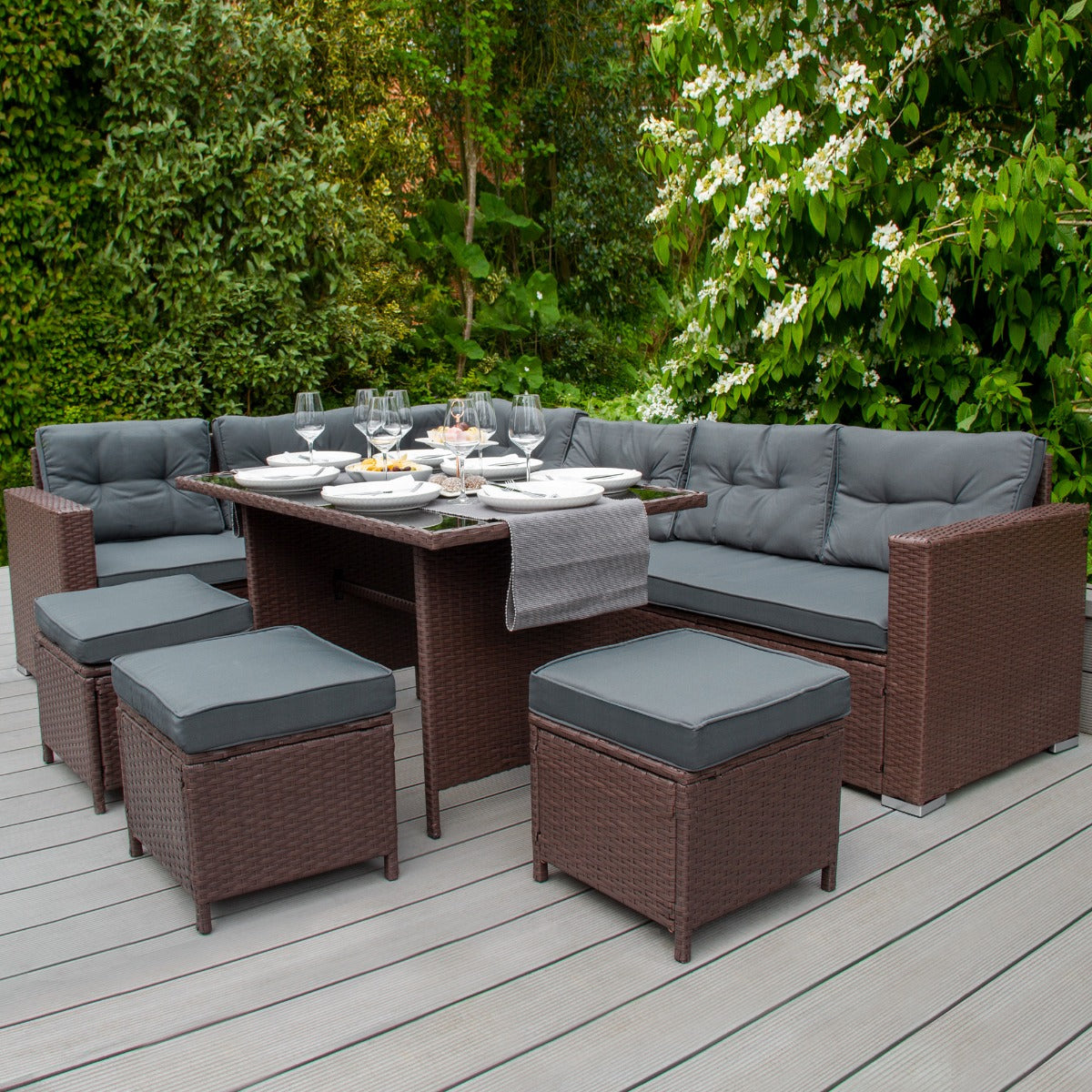 Rattan Corner Set & Storage Box - Brown