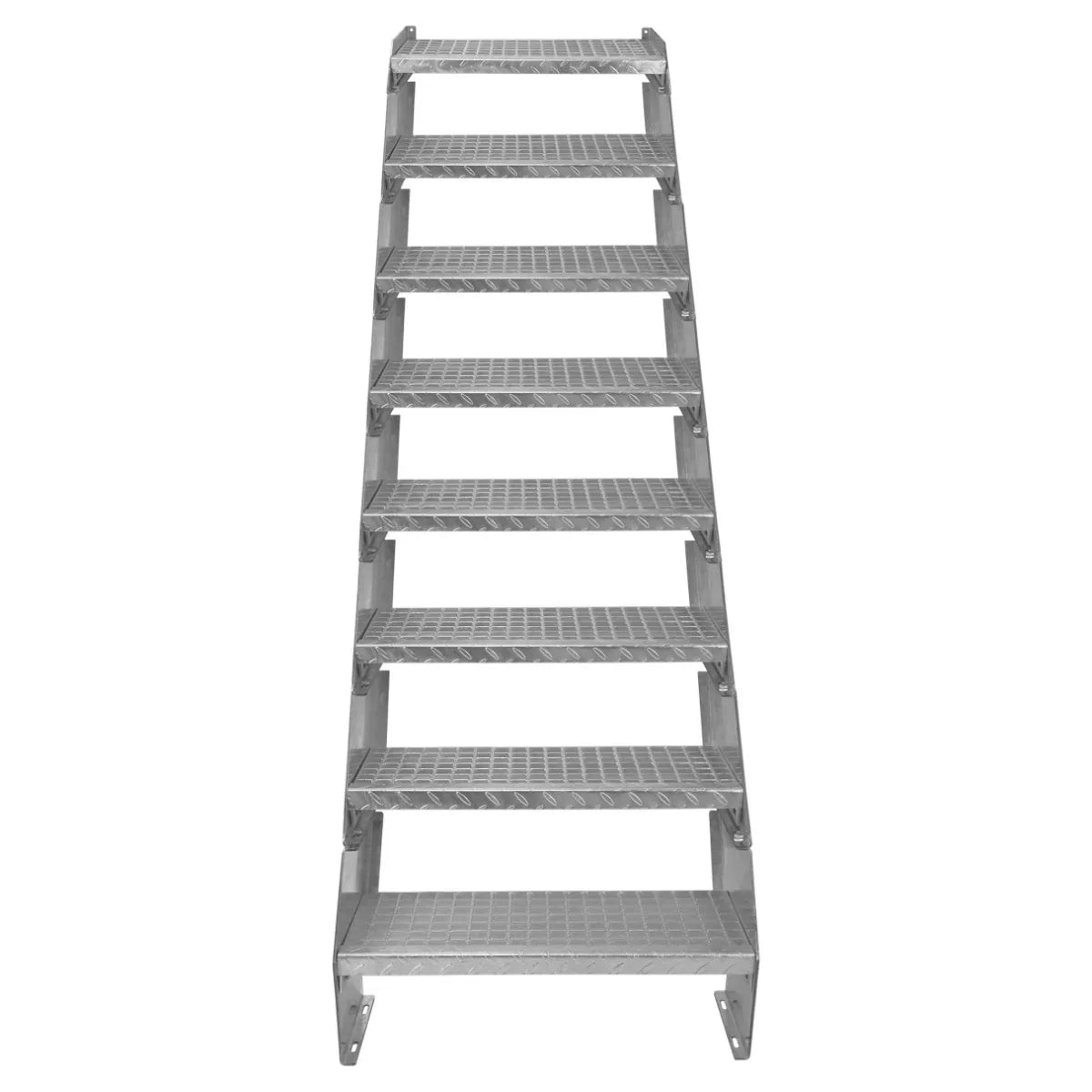 Galvanised adjustable staircase with eight sections, 600mm wide, featuring a textured surface for enhanced grip and stability
