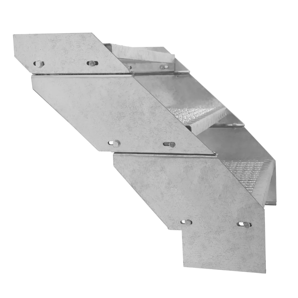Adjustable galvanised staircase with four sections, 900mm wide, featuring a textured surface for enhanced grip and stability