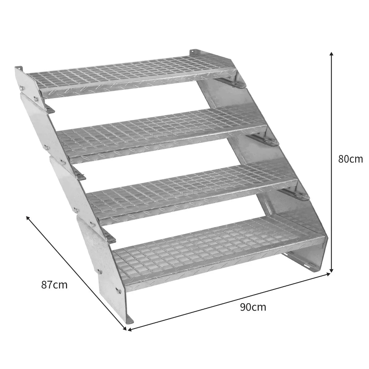 Galvanised adjustable staircase with four sections, 900mm wide, featuring a sturdy metal frame and textured steps for safety