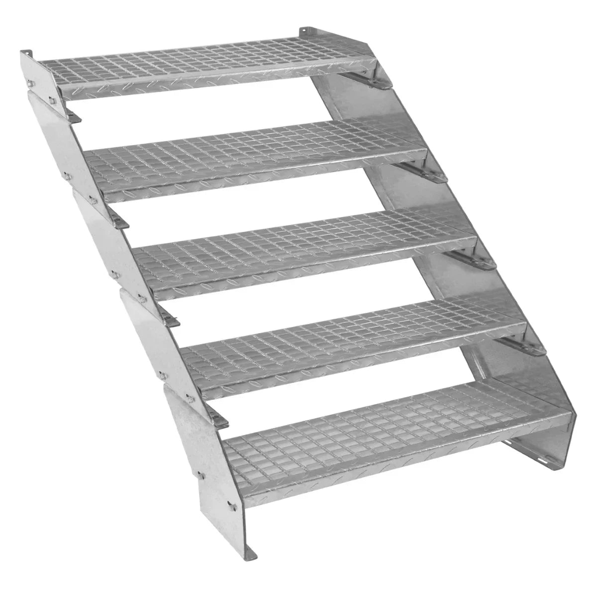 Adjustable 5-section galvanized staircase, 900mm wide, featuring a sturdy metal frame and textured steps for enhanced grip and safety