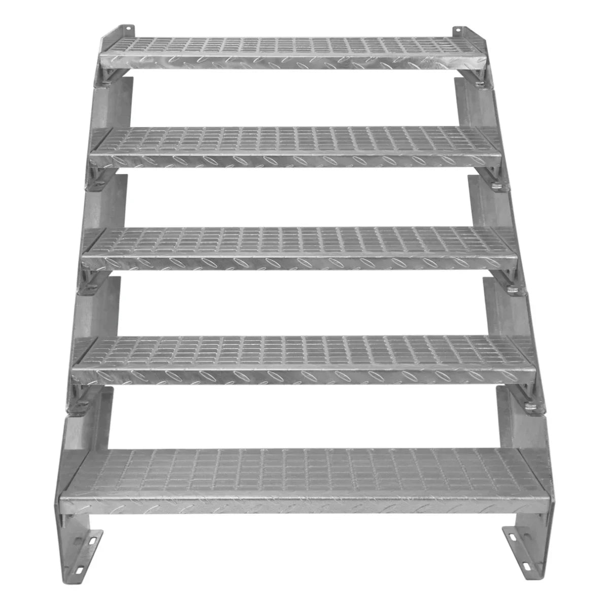 Adjustable 5-section galvanized staircase with a 900mm width, featuring a textured surface for enhanced grip and stability