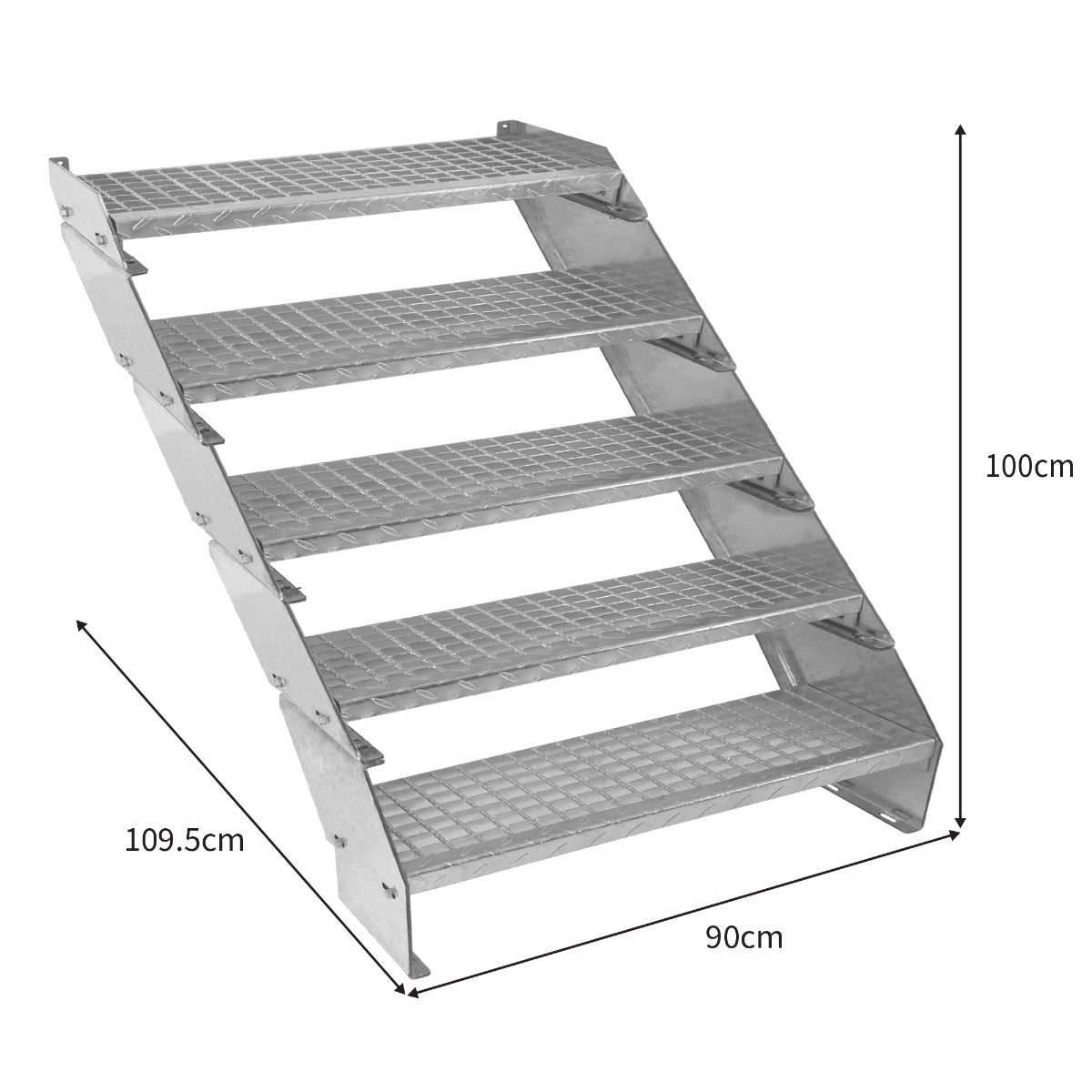 Adjustable 5 Section Galvanised Staircase - 900mm Wide