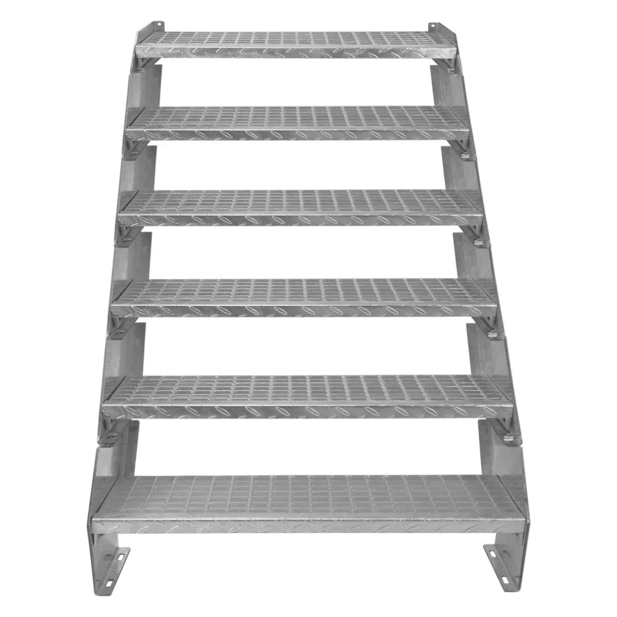 Galvanised adjustable staircase with six textured sections, 900mm wide, featuring a sturdy metal frame and slip-resistant steps