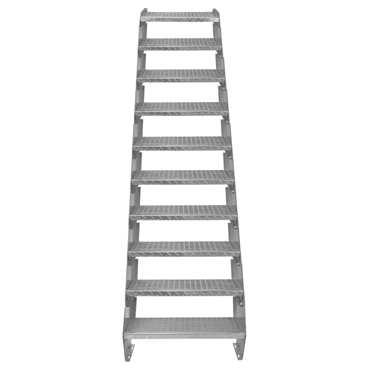 Galvanised adjustable staircase with 10 sections, 600mm wide, featuring a sturdy, textured surface for enhanced grip and safety