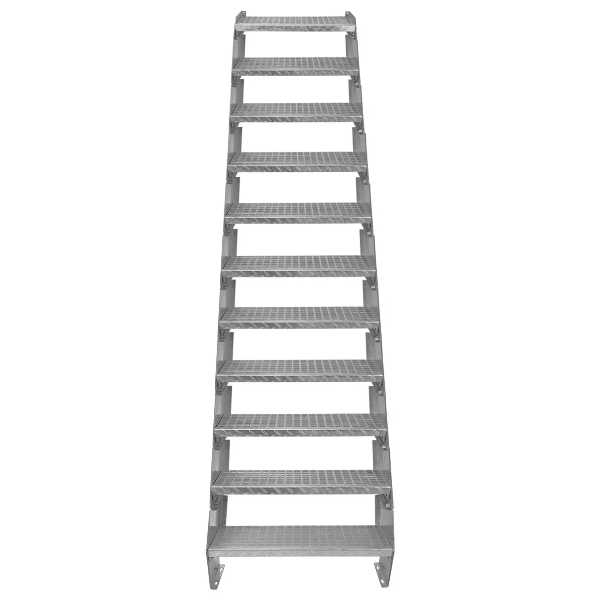 Galvanised adjustable staircase with 11 sections, 600mm wide, featuring a sturdy, textured surface for enhanced grip and safety