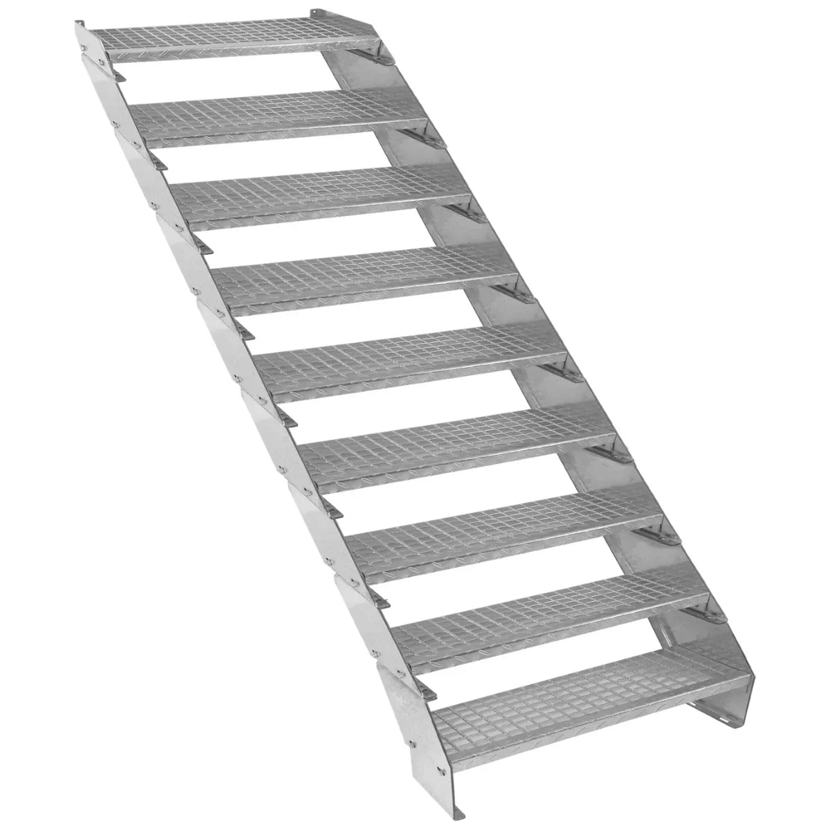 Adjustable 9-section galvanized staircase with a 900mm width, featuring textured steps and a sturdy metal frame for safety and durability