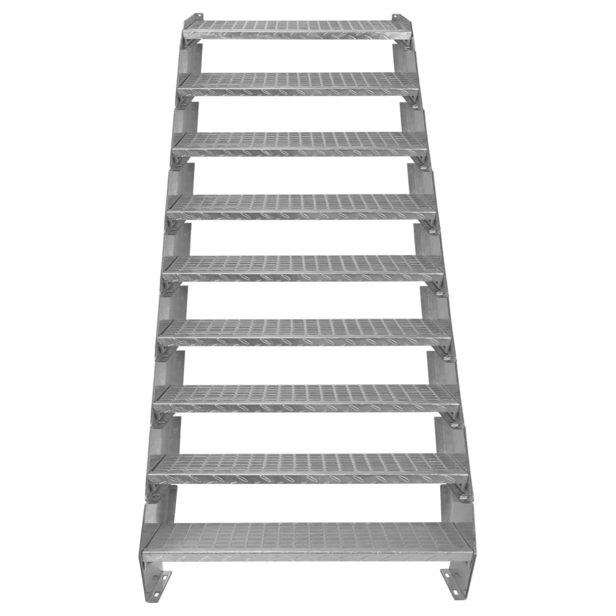 Galvanised adjustable staircase with nine textured sections, 900mm wide, featuring a sturdy metal frame and anti-slip surface