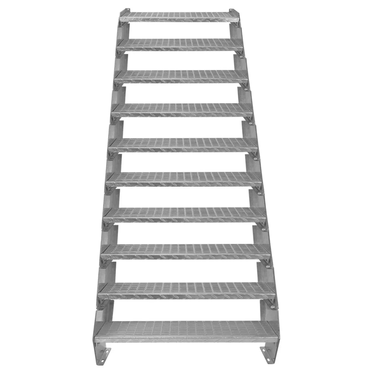 Galvanised adjustable staircase with 10 sections, 900mm wide, featuring a sturdy metal frame and textured non-slip steps