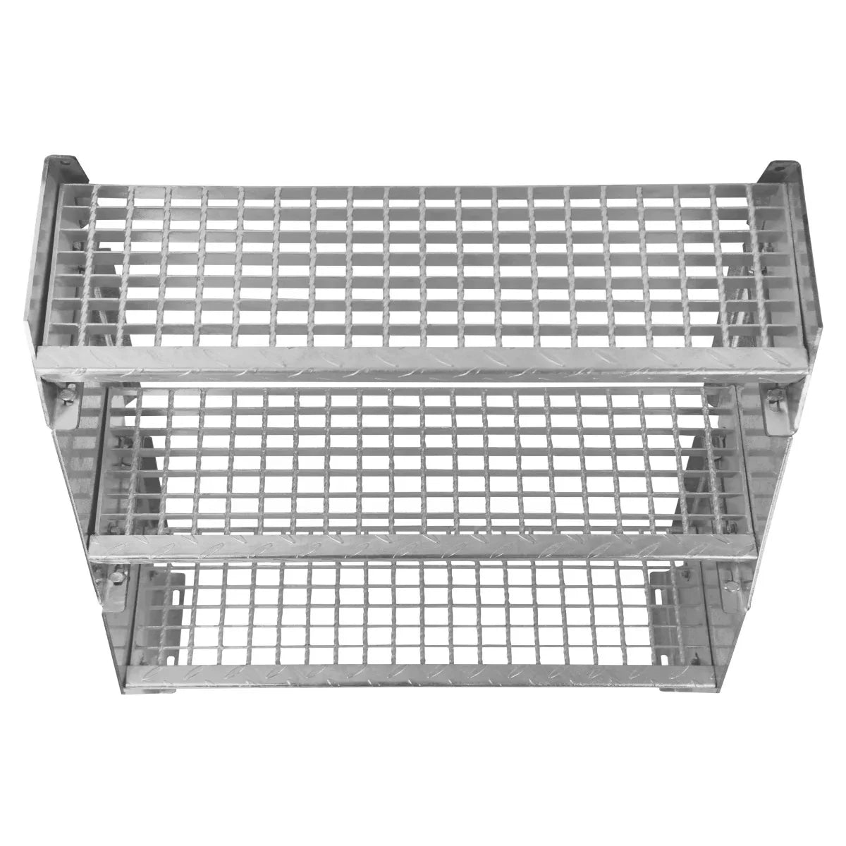 Galvanised adjustable staircase with 10 sections, 900mm wide, featuring a sturdy, textured grid design for safety and durability
