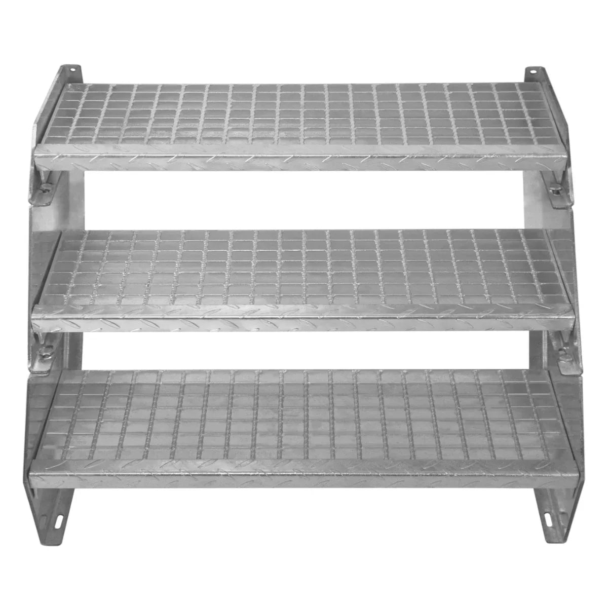 Galvanised adjustable staircase with three textured, slip-resistant steps, 900mm wide, ideal for industrial and commercial use