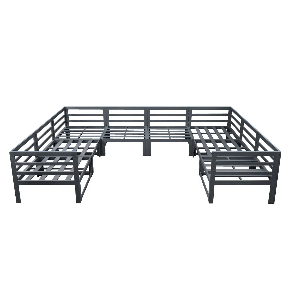Modular garden furniture set in anthracite grey, featuring sleek metal frames and a spacious design for outdoor relaxation