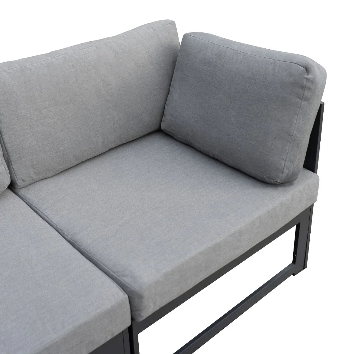 Modular garden furniture set in anthracite grey featuring soft, plush cushions and a sleek metal frame for outdoor comfort
