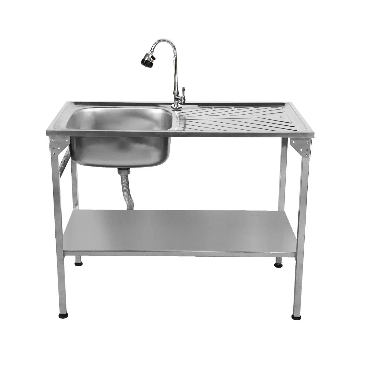 Folding camping sink with stainless steel basin, sleek design, integrated faucet, and sturdy legs for outdoor use