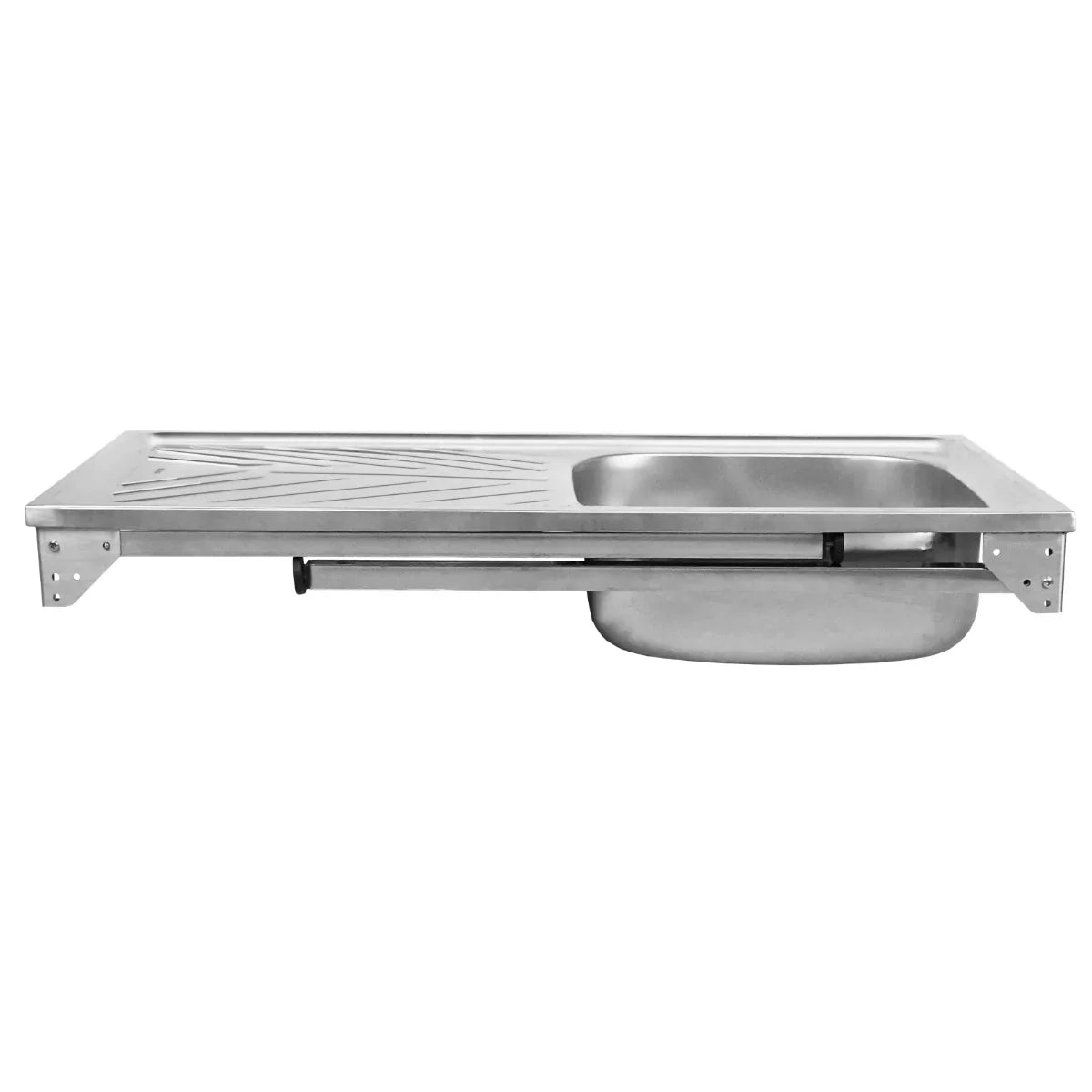 Folding camping sink with stainless steel basin, sleek design, and integrated drying rack, perfect for outdoor cooking and cleanup