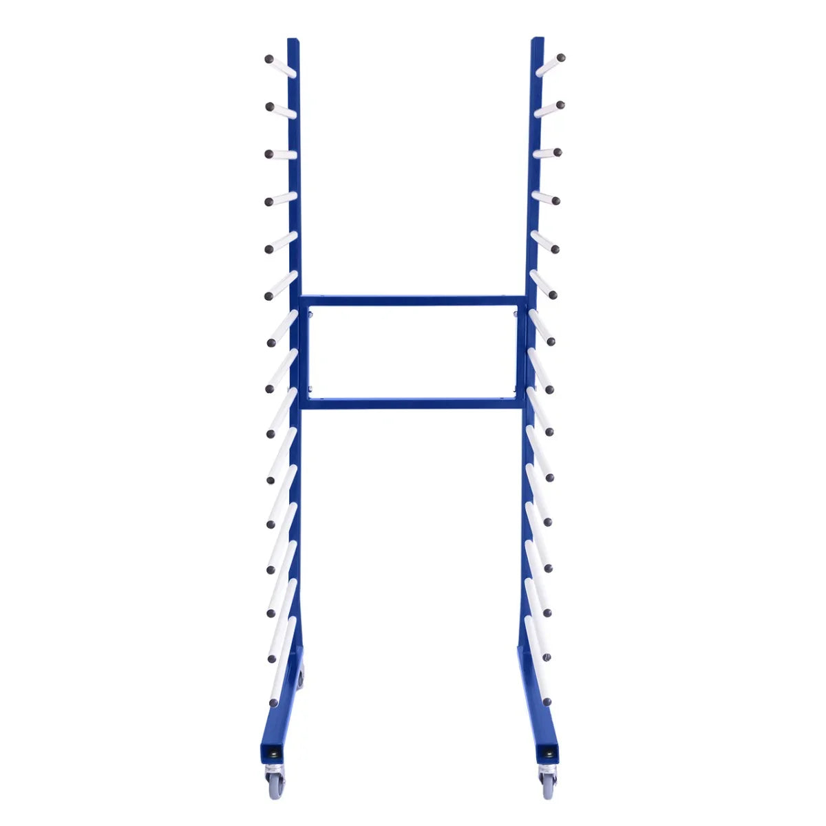 Combi Spray Drying Rack Trolley in blue metal, featuring multiple drying rods, sturdy frame, and smooth-rolling wheels for easy mobility