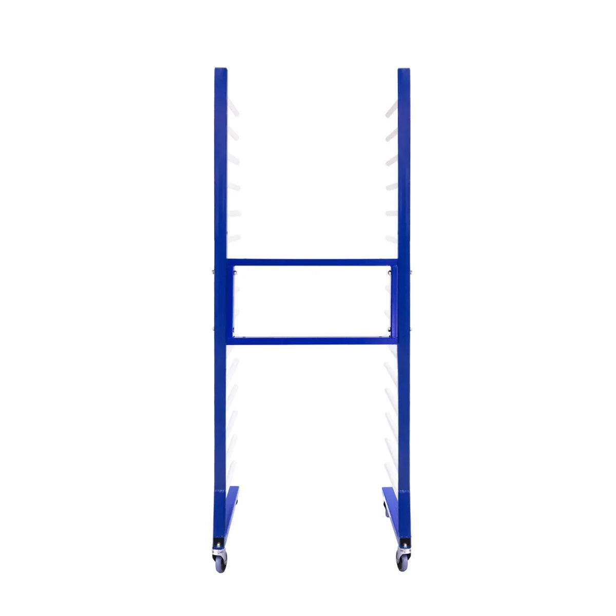 Blue Combi Spray Drying Rack Trolley with sturdy wheels, featuring multiple drying slots for efficient drying and organization