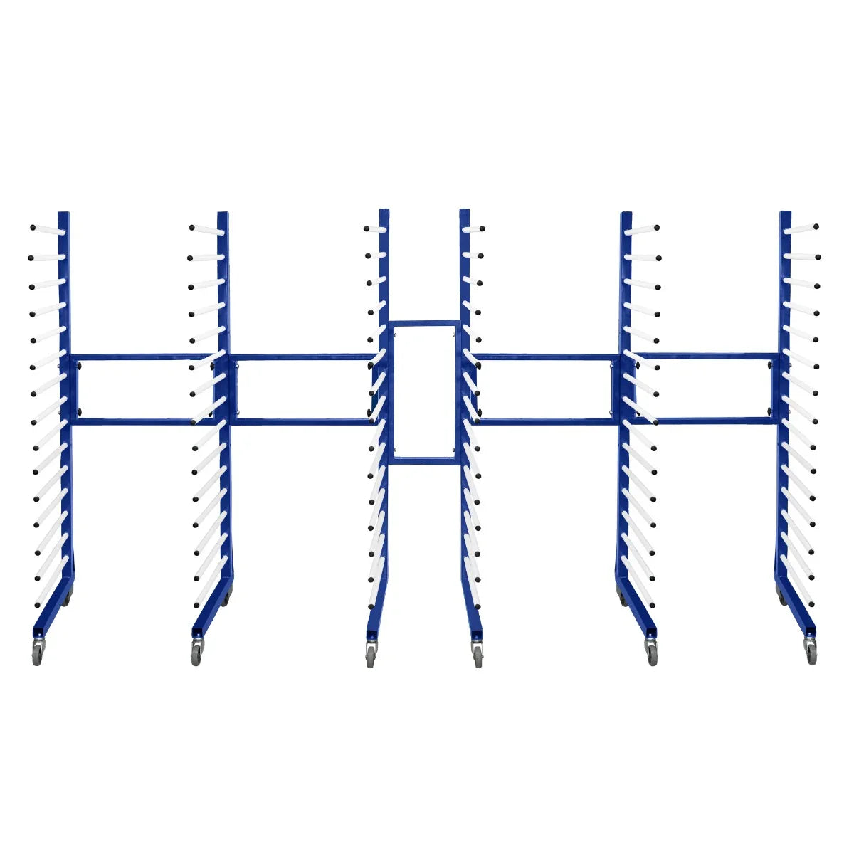 Combi Spray Drying Rack Trolley in blue, featuring three drying racks and two connectors, designed for efficient drying and mobility