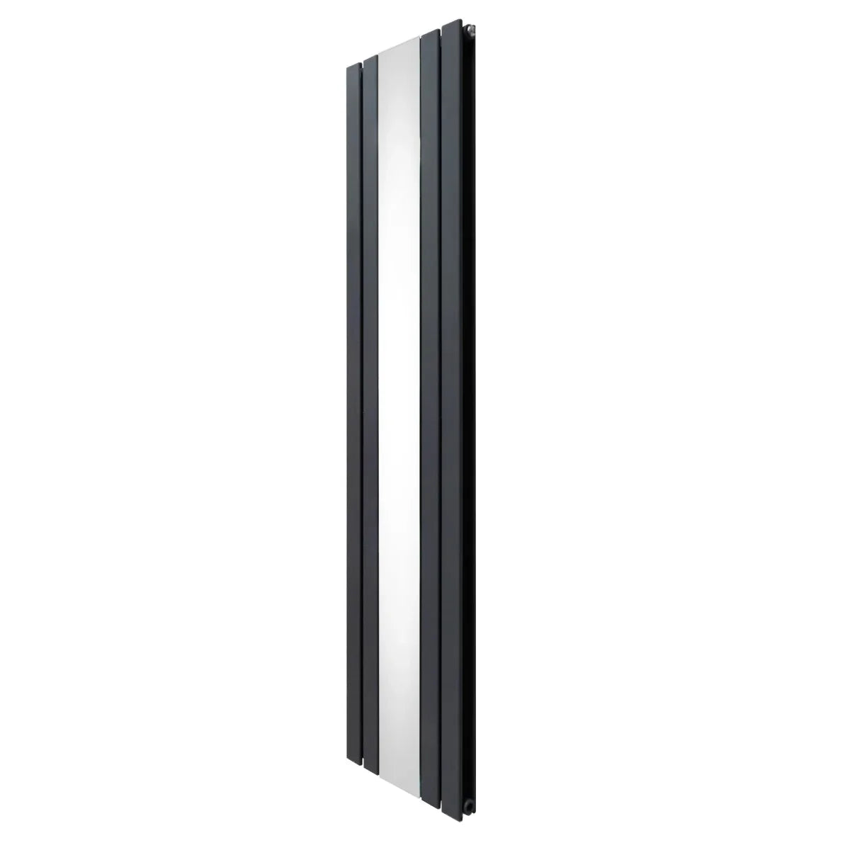Flat mirror radiator in anthracite grey, 1800mm x 425mm, featuring a sleek design with a smooth reflective surface and modern vertical shape