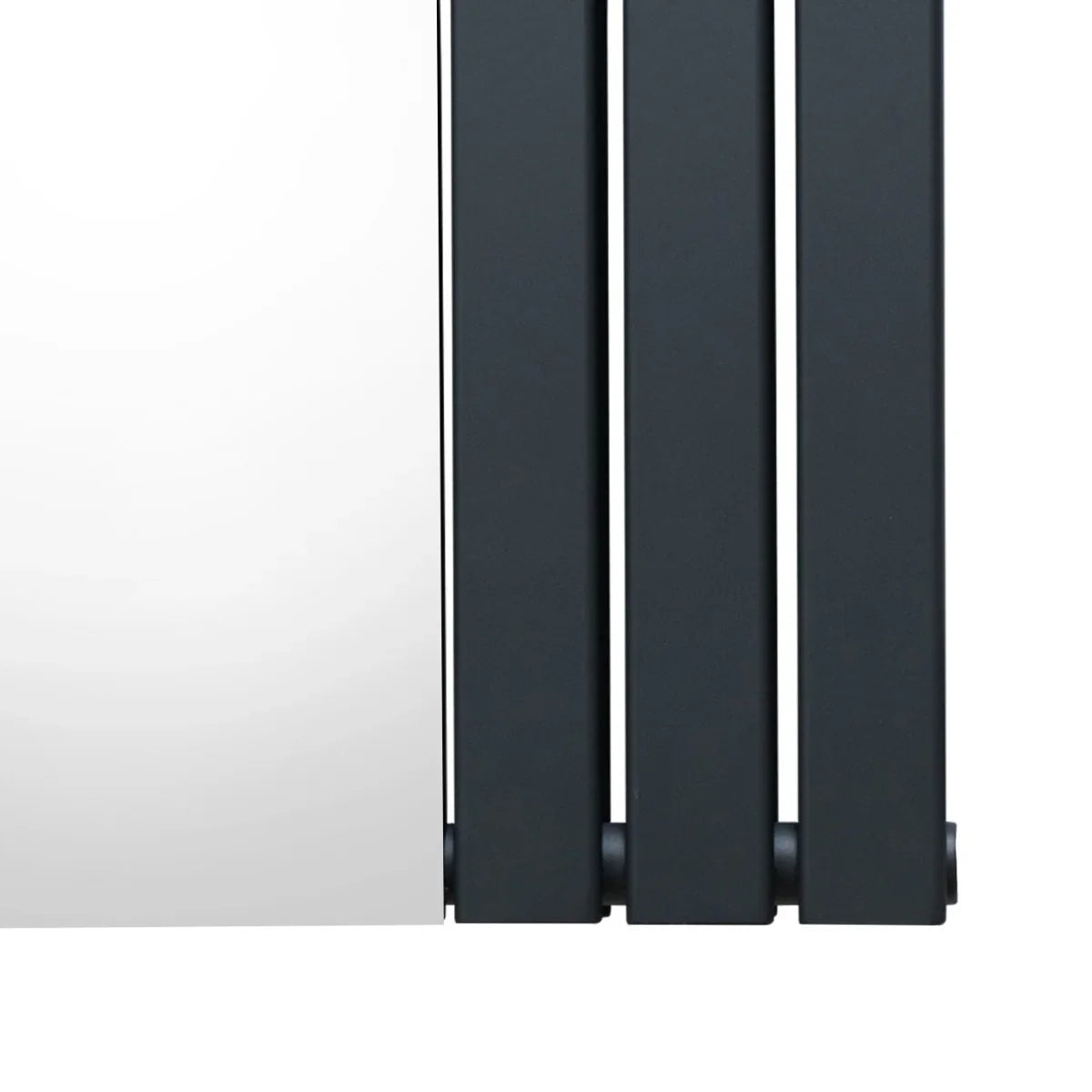 Flat mirror radiator in anthracite grey, featuring a sleek, modern design with smooth surfaces and vertical paneling, measuring 1800mm x 425mm