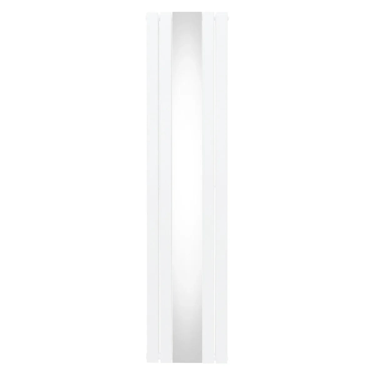 Sleek white flat mirror radiator, 1800mm x 425mm, featuring a smooth reflective surface and modern, minimalist design