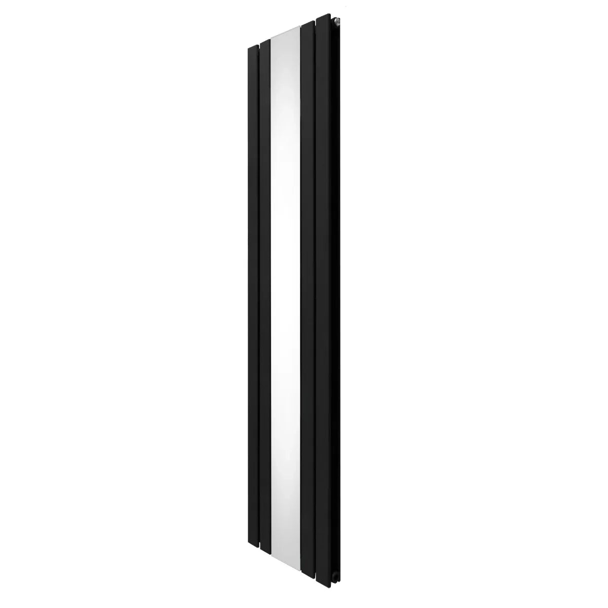 Sleek black flat mirror radiator, 1800mm x 425mm, featuring a modern design with smooth surfaces and reflective finish, ideal for contemporary spaces