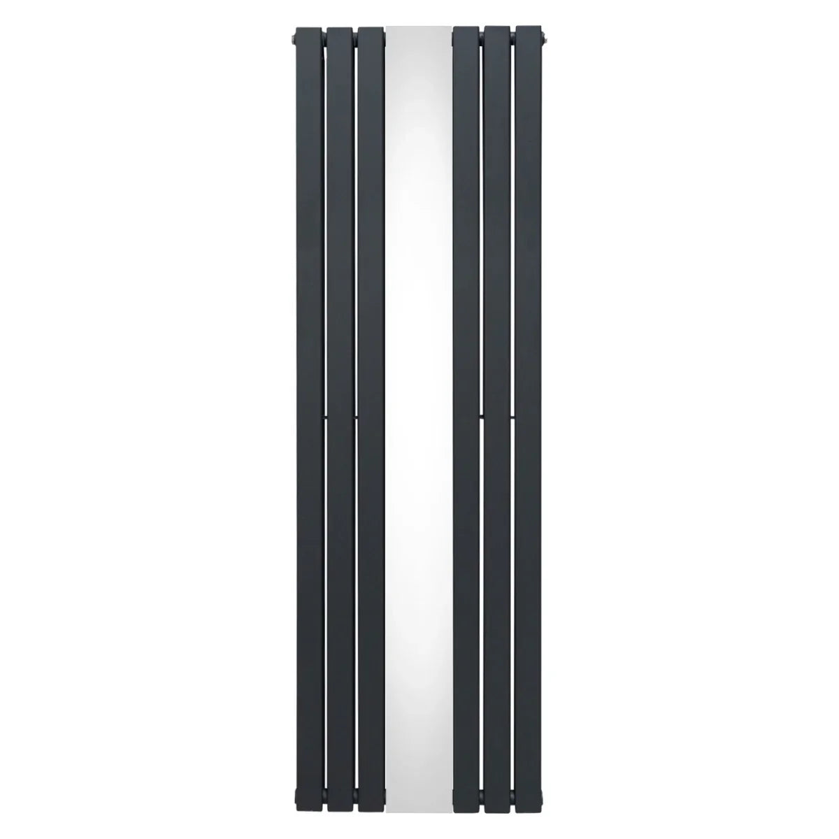 Flat mirror radiator in anthracite grey, 1800mm x 565mm, featuring sleek vertical lines and a polished mirror finish for modern decor