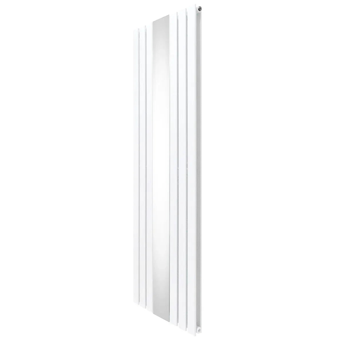 Flat mirror radiator in white, 1800mm x 565mm, featuring a sleek design with vertical lines and a smooth reflective surface