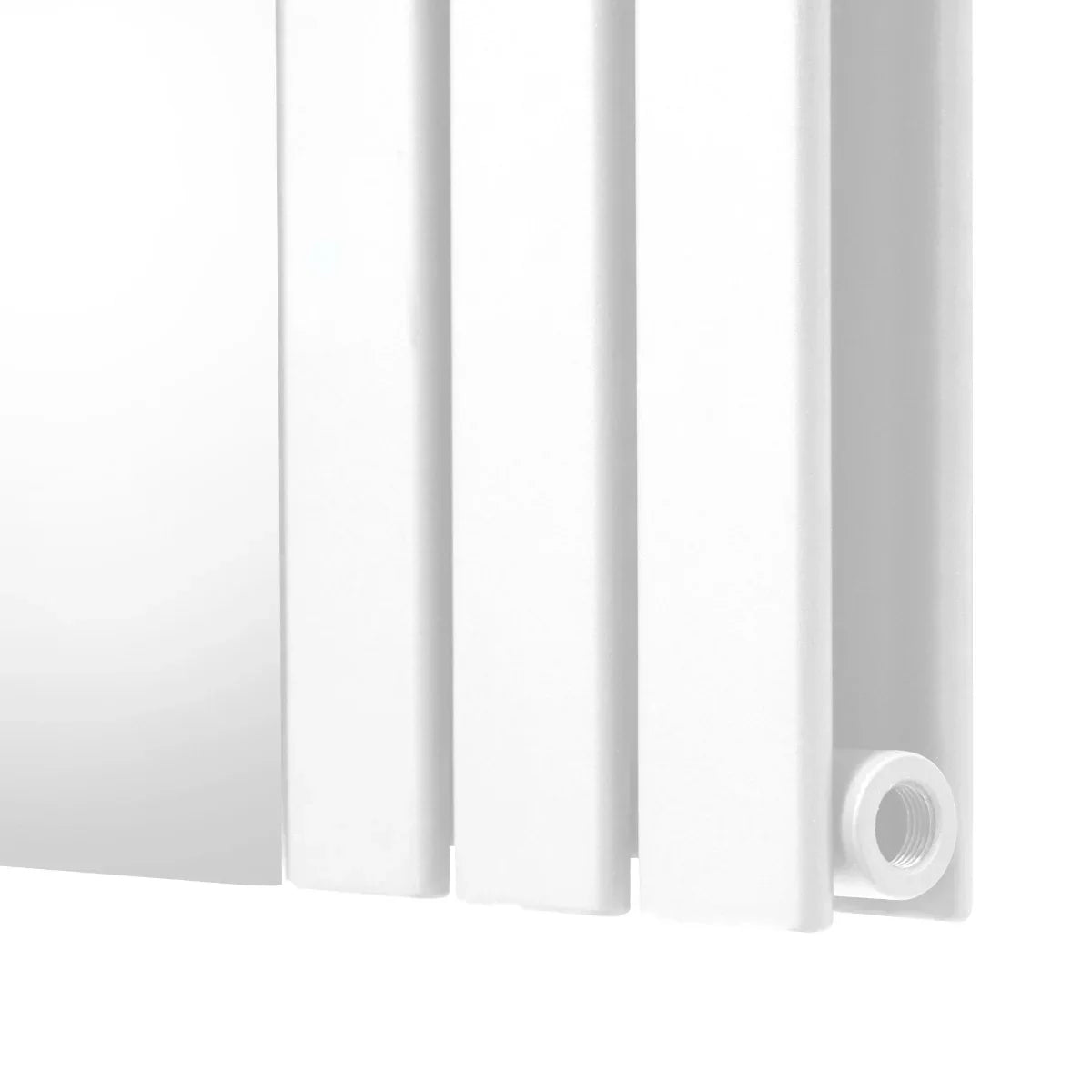 Flat mirror radiator in sleek white finish, 1800mm x 565mm, featuring smooth panels and a modern design for stylish heating