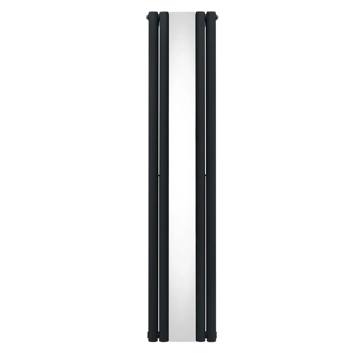 Oval mirror radiator in anthracite grey, 1800mm x 380mm, featuring a sleek, modern design with smooth surfaces and rounded edges