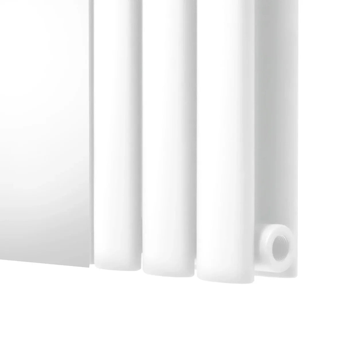Oval mirror radiator in sleek white finish, measuring 1800mm x 380mm, featuring smooth, rounded edges and modern design elements