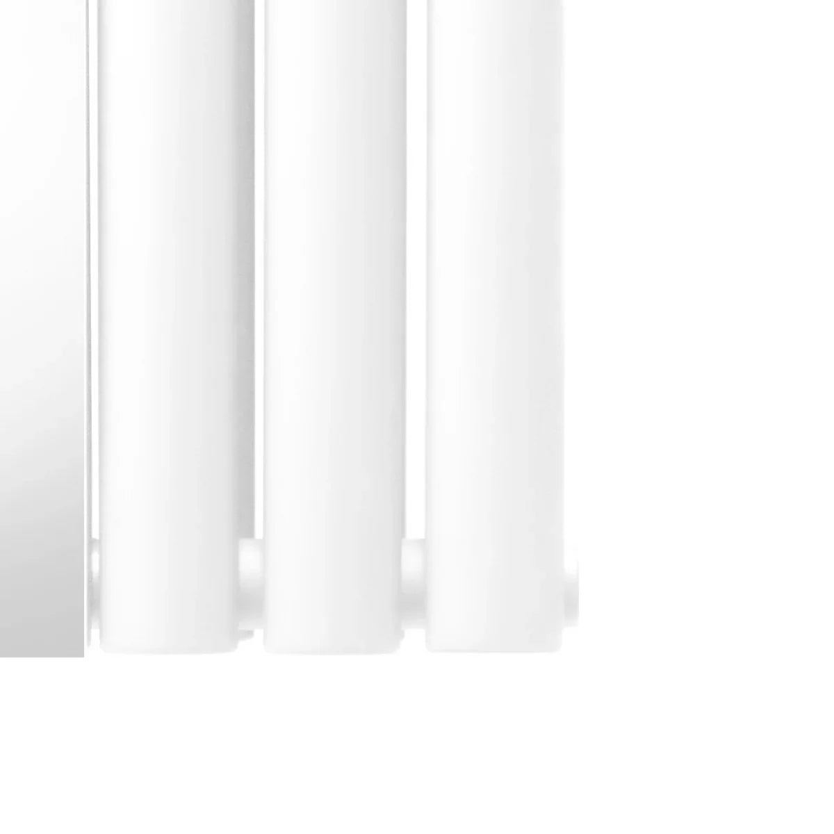 Sleek white oval mirror radiator, 1800mm x 380mm, featuring smooth, glossy surfaces and a modern design, ideal for stylish interiors