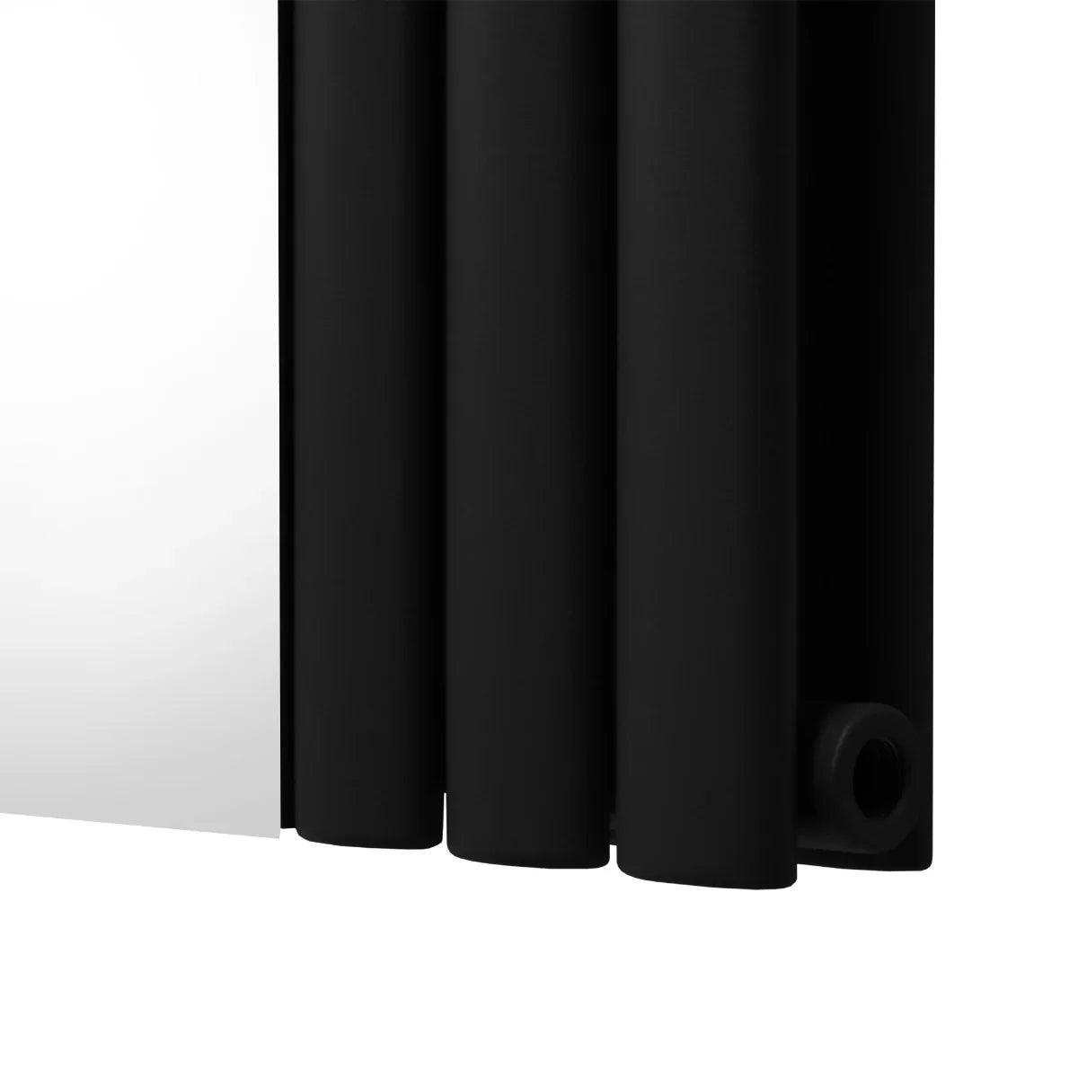 Sleek black oval mirror radiator, 1800mm x 380mm, featuring smooth matte finish and modern design, ideal for contemporary spaces