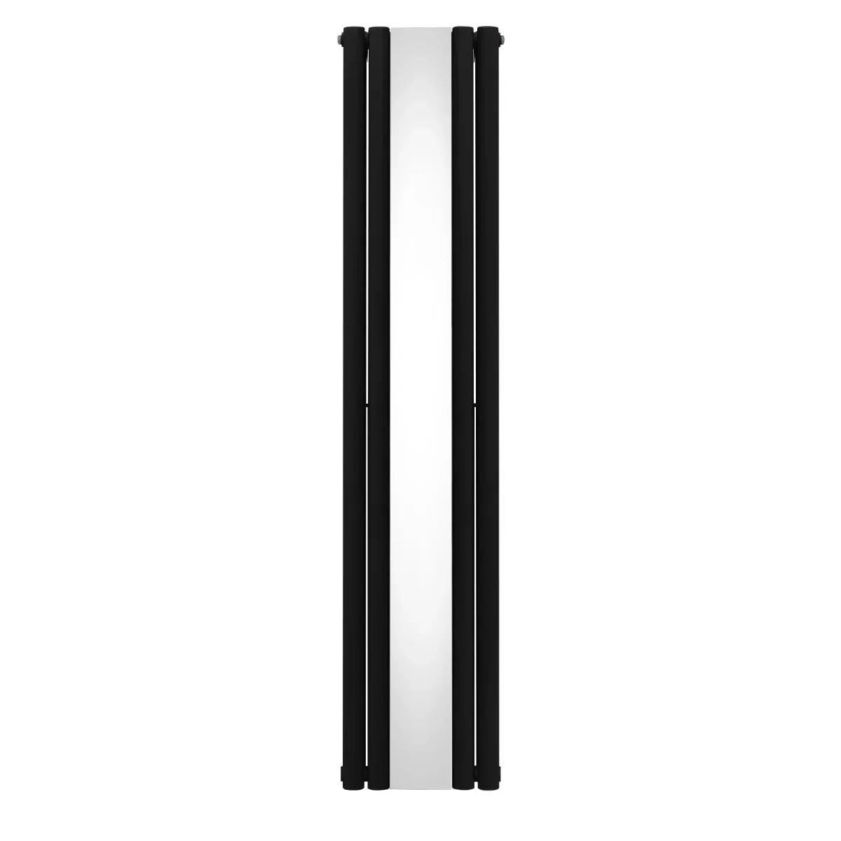 Sleek black oval mirror radiator, 1800mm x 380mm, featuring a modern design with smooth surfaces and a minimalist aesthetic
