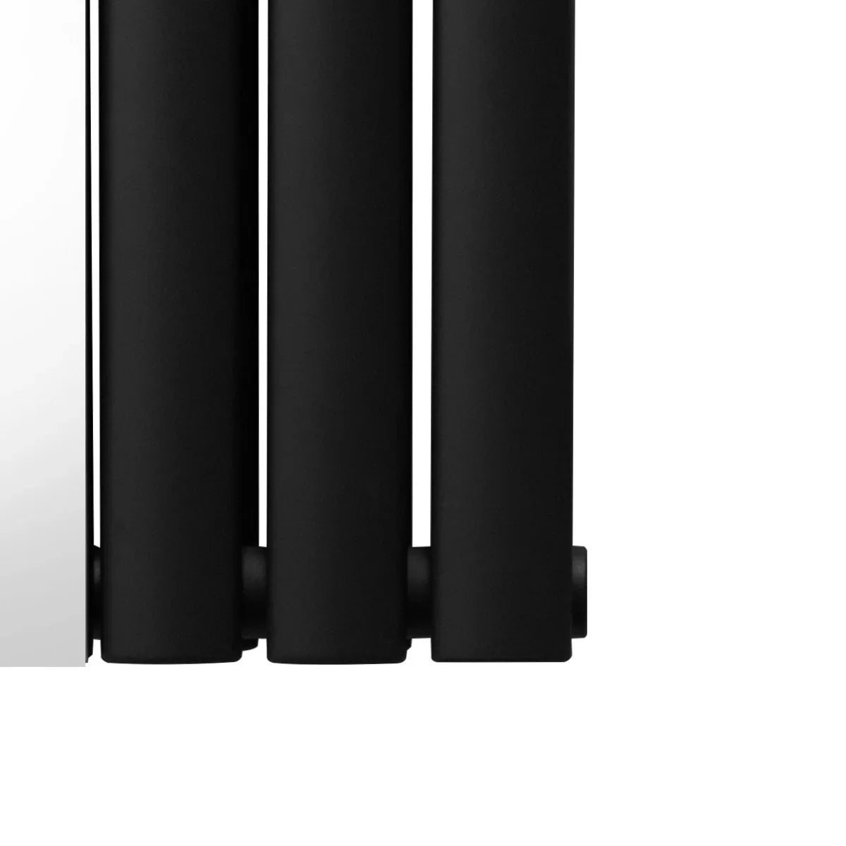 Sleek black oval mirror radiator, 1800mm x 380mm, featuring smooth cylindrical sections and a modern design for stylish heating