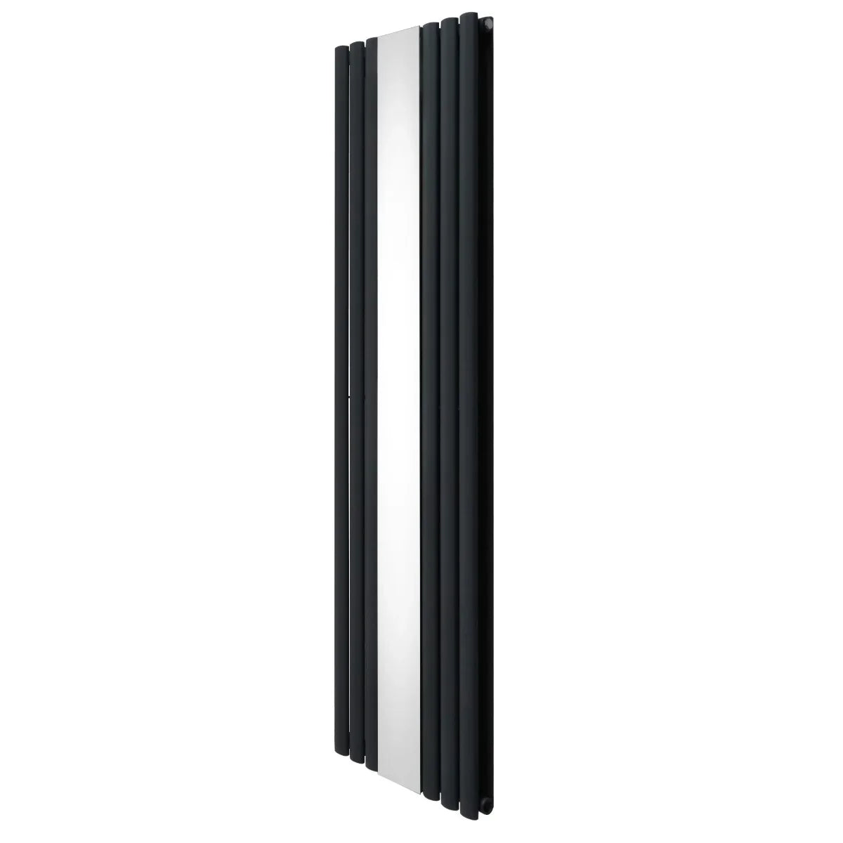 Oval mirror radiator in anthracite grey, measuring 1800mm x 500mm, featuring a sleek, modern design with vertical panels
