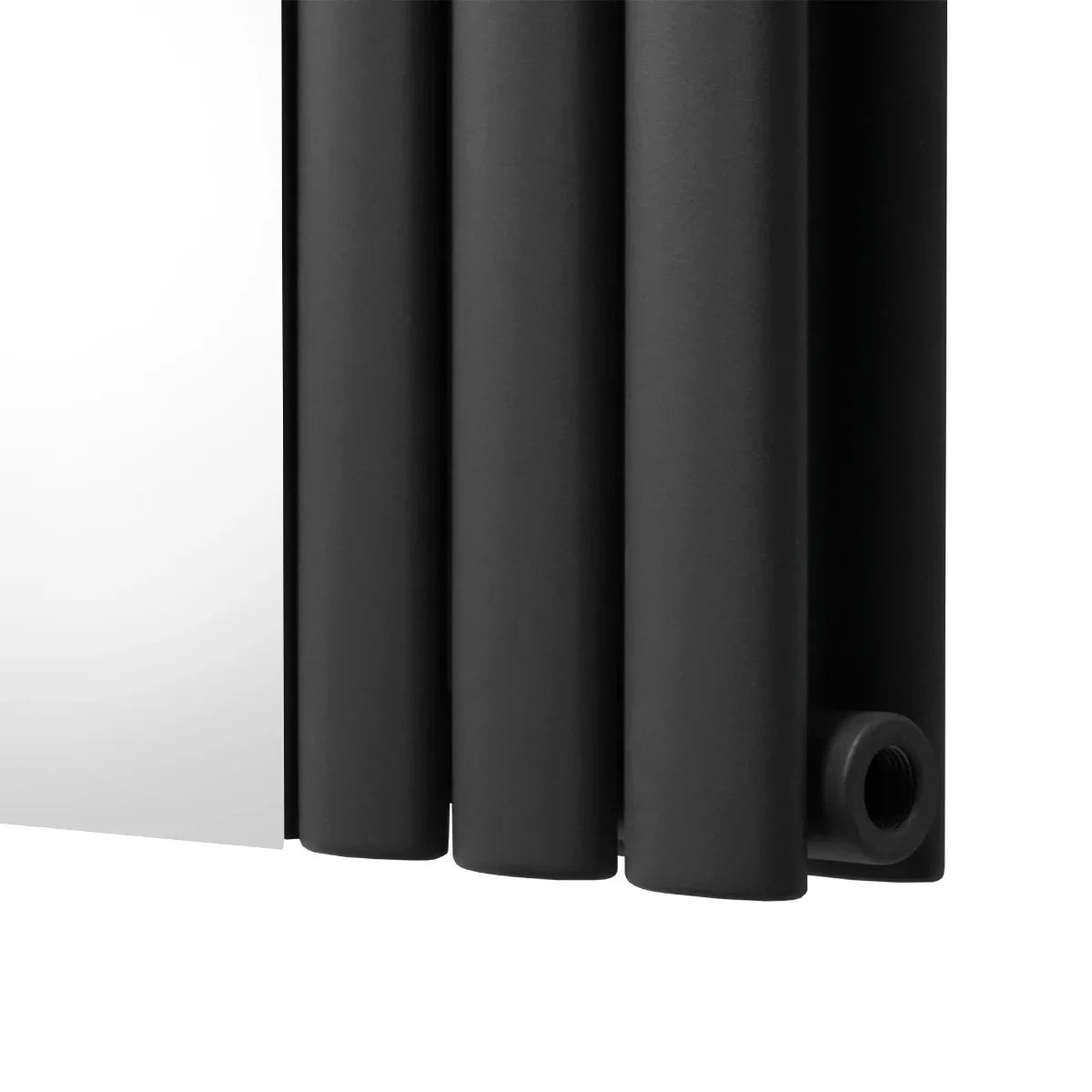 Oval mirror radiator in anthracite grey, featuring a sleek, modern design with smooth, rounded edges and vertical panels