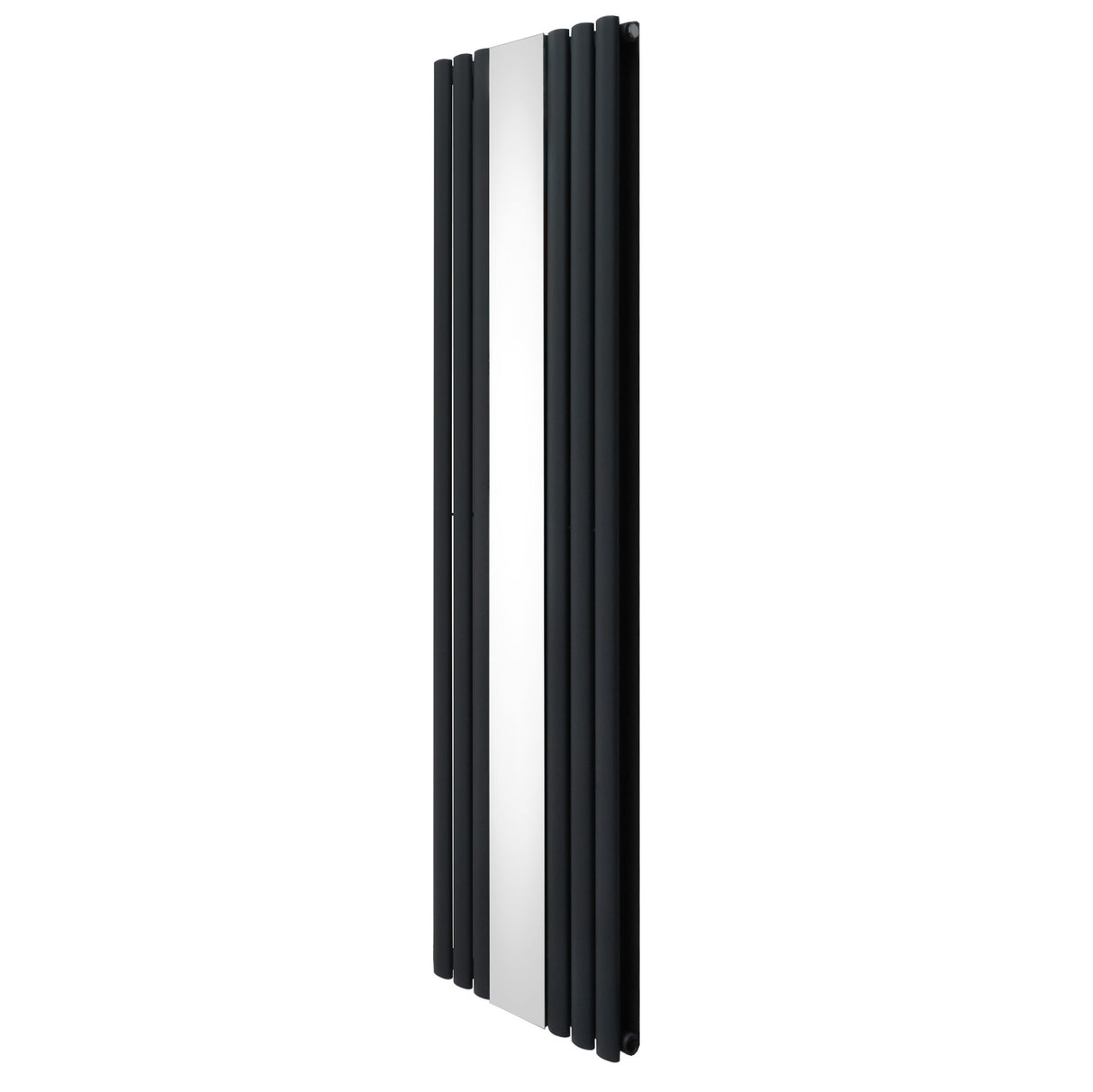 Sleek anthracite grey oval mirror radiator, 1800mm x 500mm, featuring a modern design with smooth, reflective surface and vertical slats