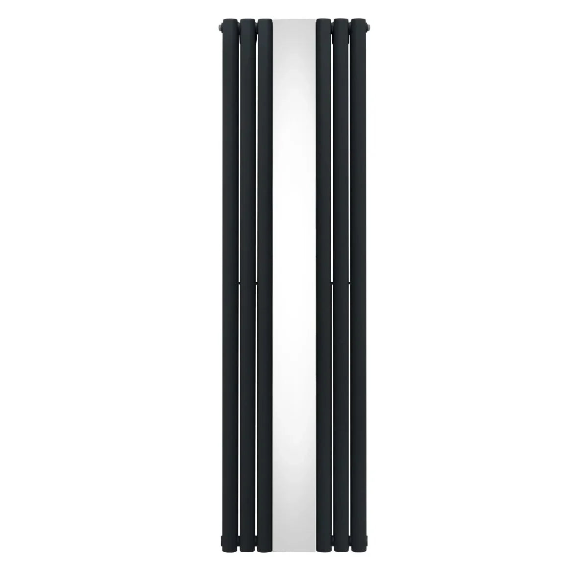 Oval mirror radiator in anthracite grey, 1800mm x 500mm, featuring sleek vertical lines and a modern, minimalist design