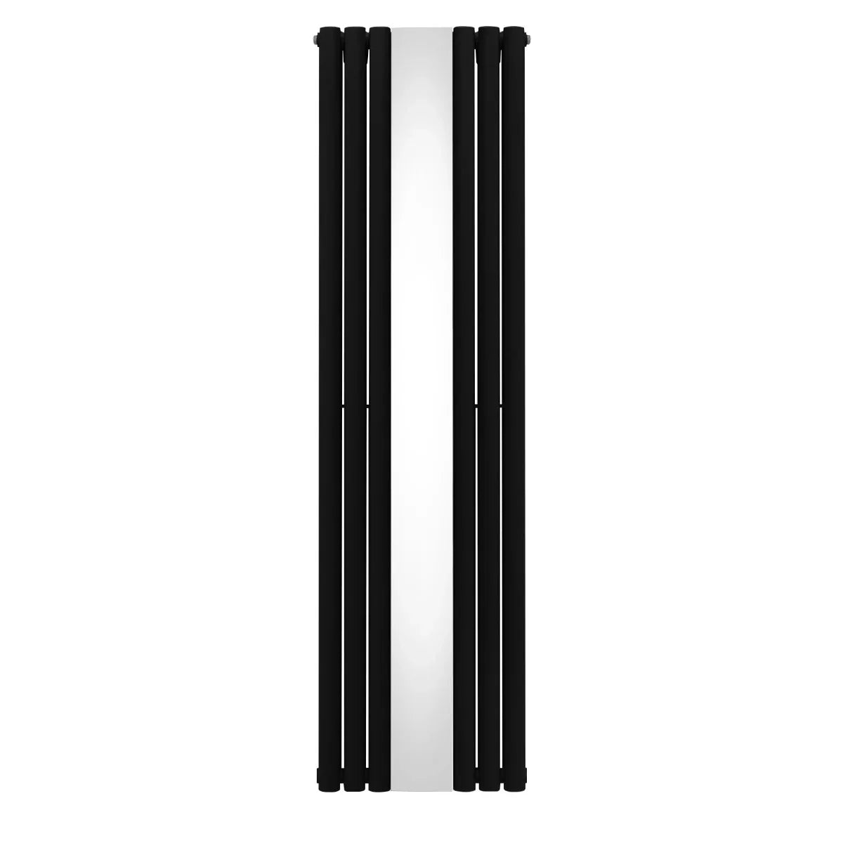 Sleek black oval mirror radiator, 1800mm x 500mm, featuring a modern design with vertical lines and a polished surface for a stylish look