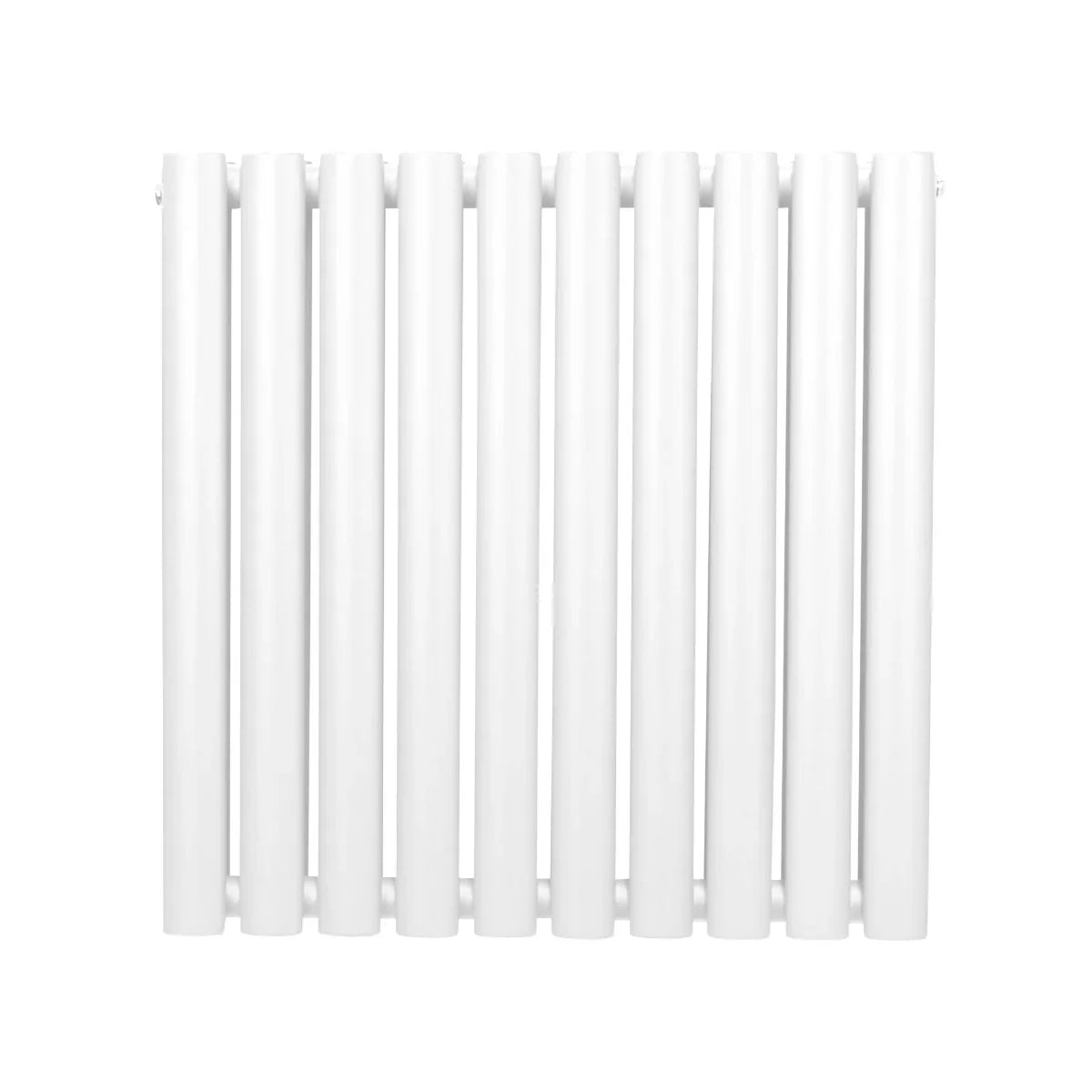 Oval column radiator in sleek white finish, featuring a modern design with smooth, rounded edges and vertical slats, measuring 600mm x 600mm