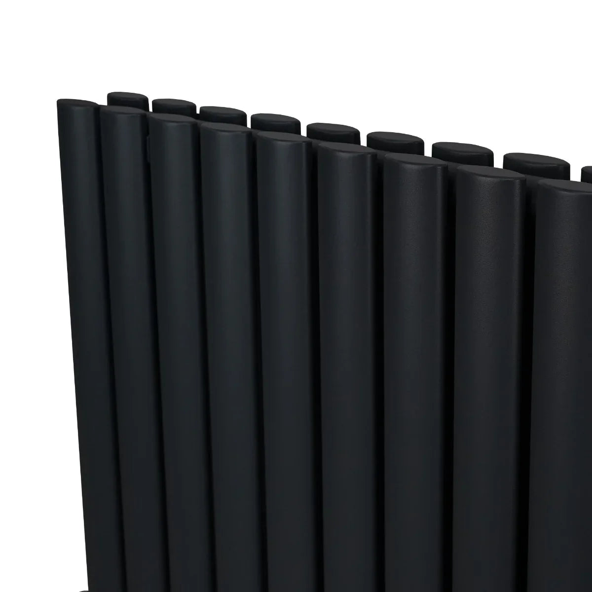Sleek black oval column radiator with a modern design, featuring smooth, rounded tubes for efficient heating and a stylish look