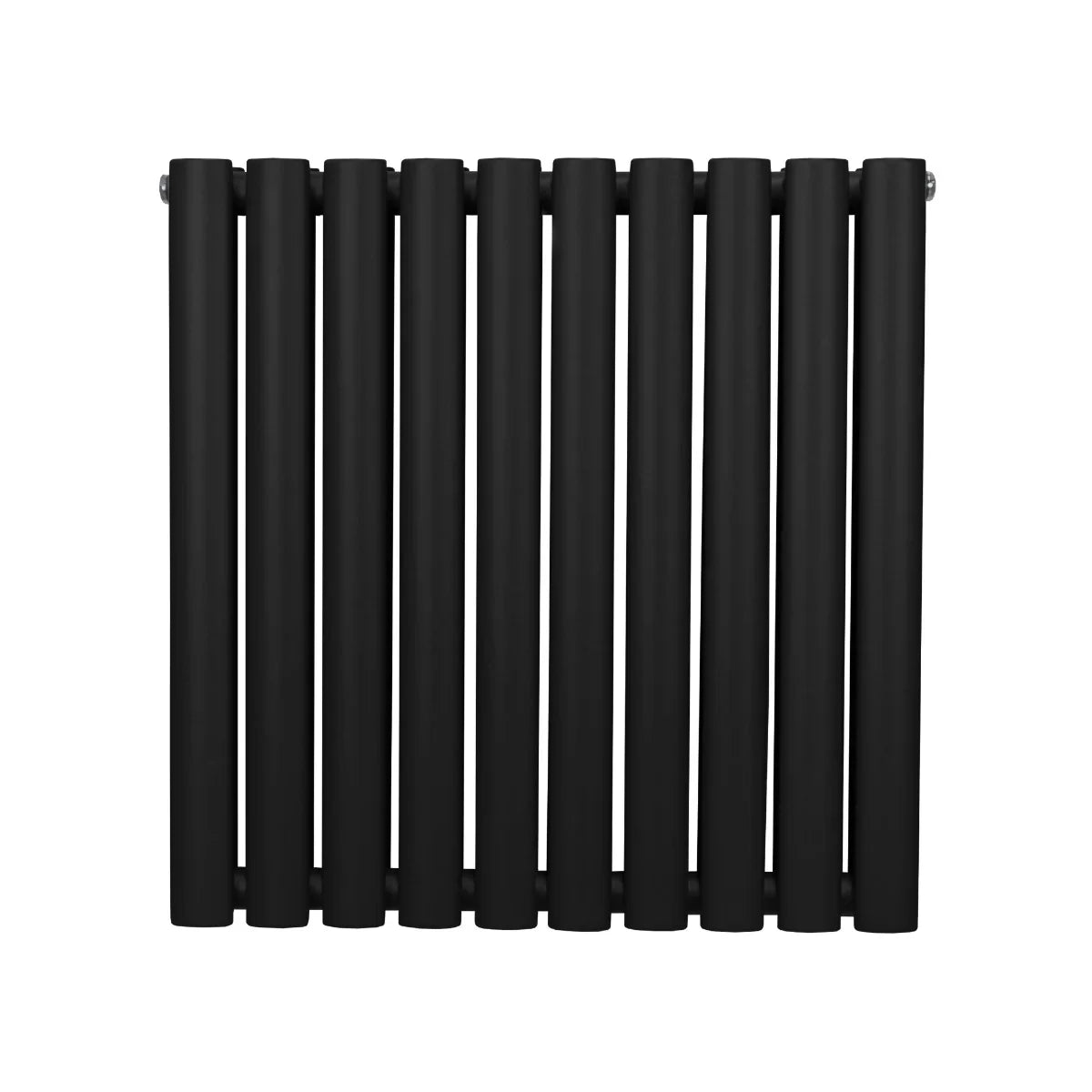 Sleek black oval column radiator, 600mm x 600mm, featuring smooth, rounded tubes for a modern and stylish heating solution